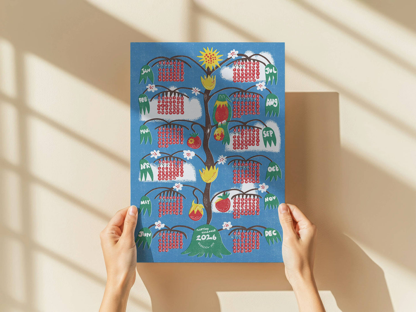 A3 Planting 2026 Calendar Print Hand-Drawn Monthly Guide